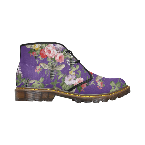 Purple Flora and Bees Women's Canvas Chukka Boots (Model 2402-1)
