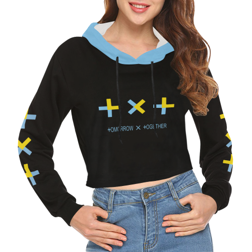 TXT All Over Print Crop Hoodie for Women (Model H22)