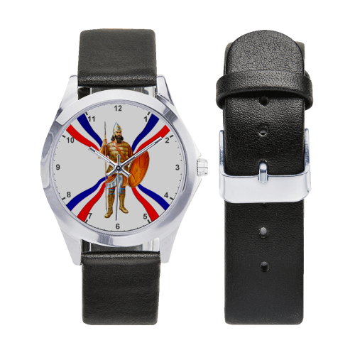 The Assyrian Warrior Unisex Silver-Tone Round Leather Watch (Model 216)