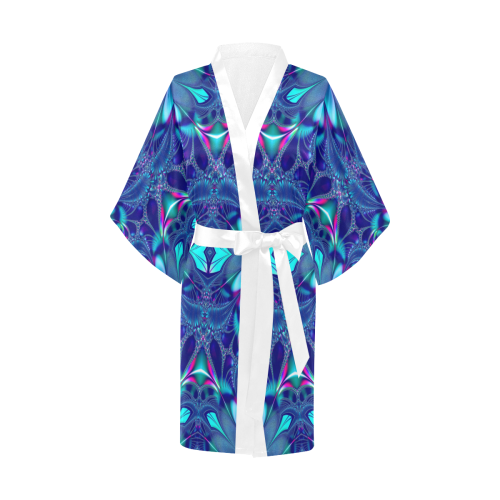 Blue Elegance Fractal Abstract Kimono Robe