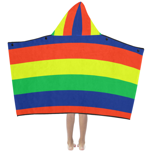 Green Blue Red Yellow Stripes Kids' Hooded Bath Towels