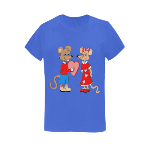 Love Mice Blue Women's T-Shirt in USA Size (Two Sides Printing)