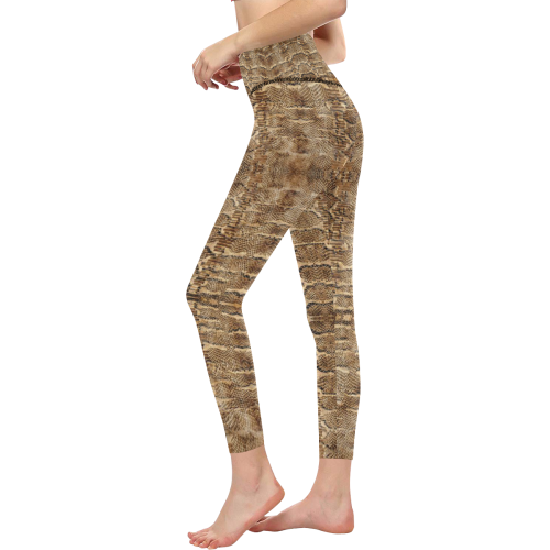 Glamour Golden Python Women's All Over Print High-Waisted Leggings (Model L36)