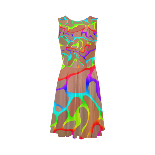 Colorful wavy shapes Sleeveless Ice Skater Dress (D19)