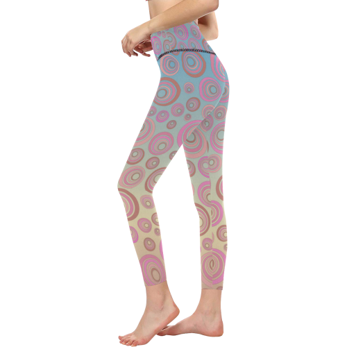Retro Psychedelic Pink and Blue Women's All Over Print High-Waisted Leggings (Model L36)