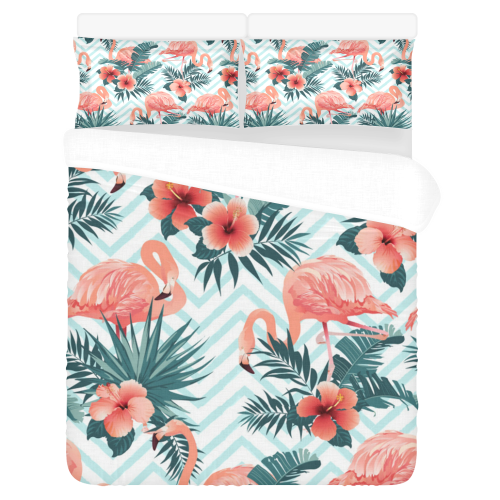 Beautiful Flamingo Birds and Tropical Flowerss 3-Piece Bedding Set