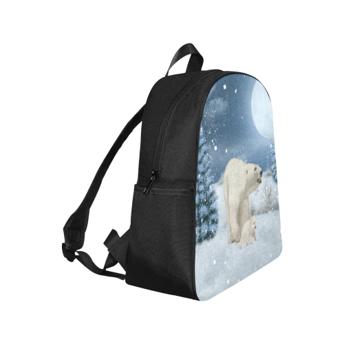 Polar bear mum with polar bear cub Multi-Pocket Fabric Backpack (Model 1684)