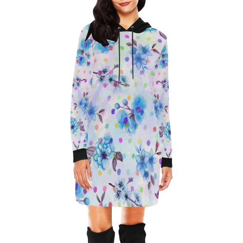 Watercololor Pink Blossoms Wallpaper Trend 2 All Over Print Hoodie Mini Dress (Model H27)
