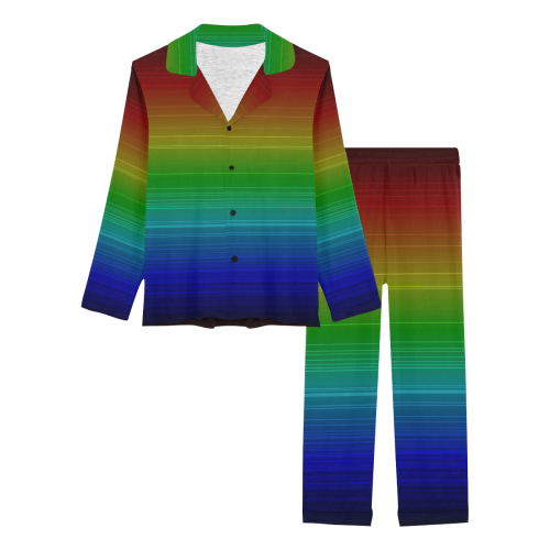 Dark Rainbow Stripes Women's Long Pajama Set