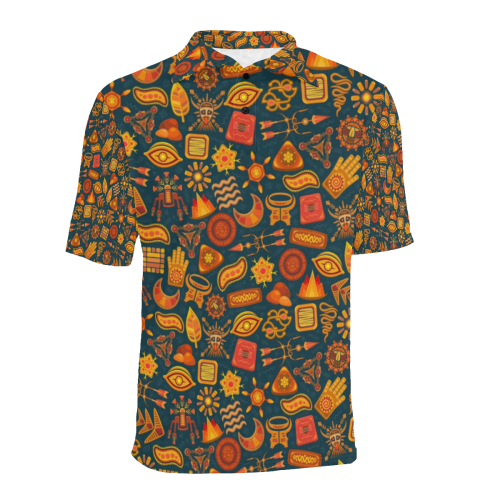 Ethno Pattern Green Orange 2 Men's All Over Print Polo Shirt (Model T55)