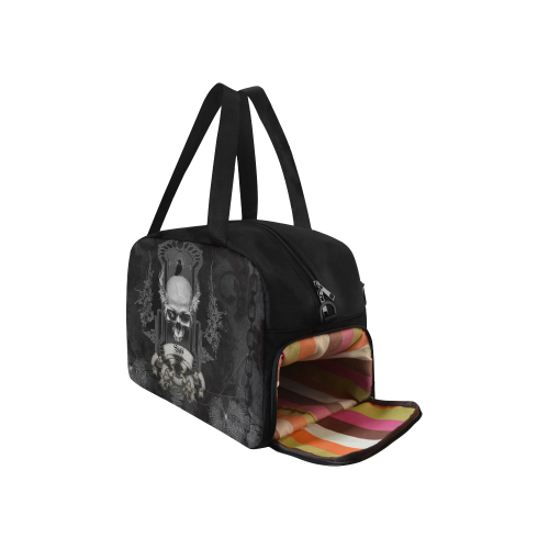 Skull with crow in black and white Fitness Handbag (Model 1671)