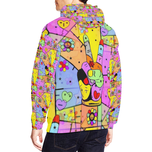Peace Popart by Nico Bielow All Over Print Hoodie for Men/Large Size (USA Size) (Model H13)