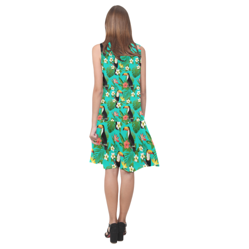 Tropical Summer Toucan Pattern Sleeveless Splicing Shift Dress(Model D17)
