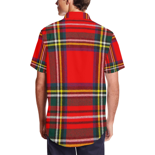 STEWART ROYAL MODERN HEAVY WEIGHT TARTAN Men's Short Sleeve Shirt with Lapel Collar (Model T54)