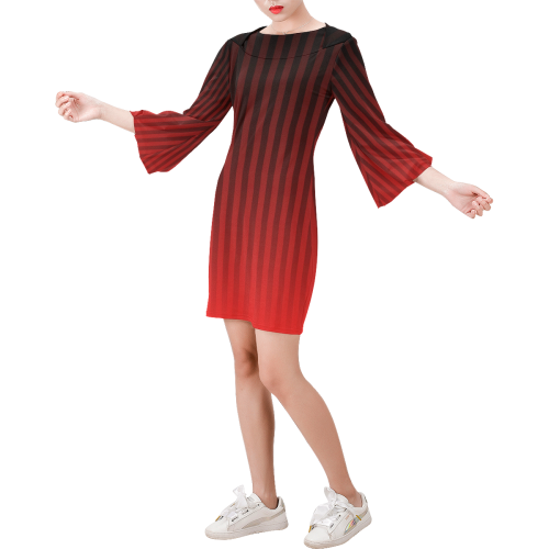 Vertical Red Stripes Bell Sleeve Dress (Model D52)
