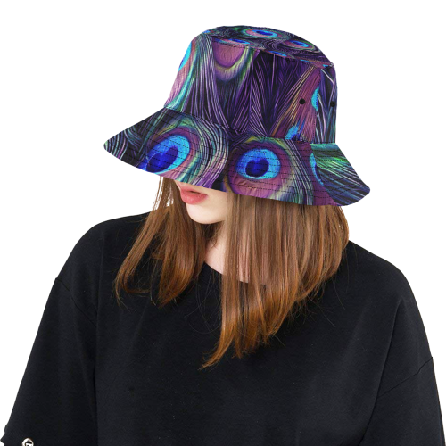 Peacock Feather All Over Print Bucket Hat