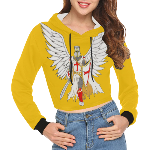 Knights Templar Angel Yellow All Over Print Crop Hoodie for Women (Model H22)
