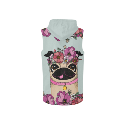 Pug Flower All Over Print Sleeveless Zip Up Hoodie for Women (Model H16)