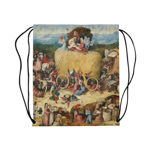 Hieronymus Bosch-The Haywain Triptych 2 Large Drawstring Bag Model 1604 (Twin Sides)  16.5"(W) * 19.3"(H)