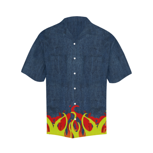 Fire and Flames With Denim-Look Hawaiian Shirt (Model T58)