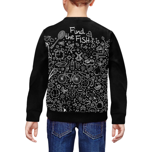 Picture Search Riddle - Find The Fish 2 All Over Print Crewneck Sweatshirt for Kids (Model H29)