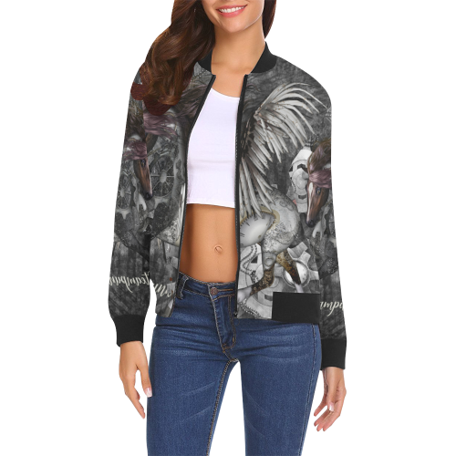 Aweswome steampunk horse with wings All Over Print Bomber Jacket for Women (Model H19)