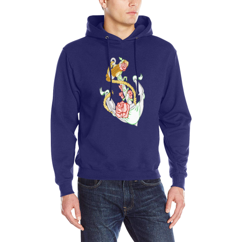 Anchor With Roses Blue Men's Classic Hoodie (Model H17)