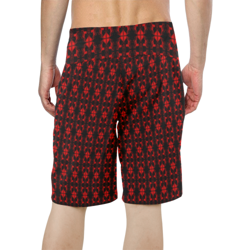 Abstract Flowing * Red on Black Men's All Over Print Board Shorts (Model L16)