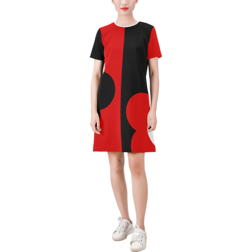Sixties Mod Red Black Flowers by ArtformDesigns Short-Sleeve Round Neck A-Line Dress (Model D47)