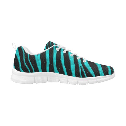 Ripped SpaceTime Stripes - Cyan Women's Breathable Running Shoes/Large (Model 055)