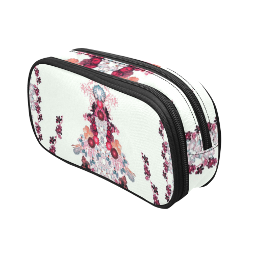 floral-white and pink Pencil Pouch/Large (Model 1680)