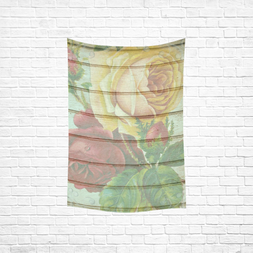 Vintage Wood Roses Cotton Linen Wall Tapestry 40"x 60"
