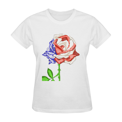 Flag Rose White Women's T-Shirt in USA Size (Two Sides Printing)