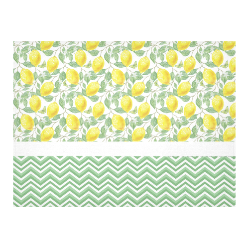 Lemons With Chevron Cotton Linen Tablecloth 52"x 70"