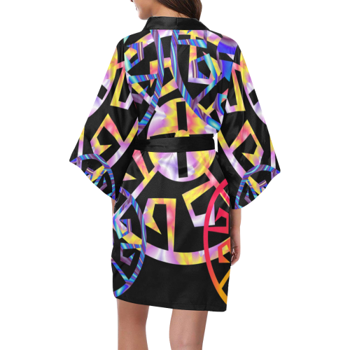 Rainbow Multicolored Aztec Wheels Kimono Robe