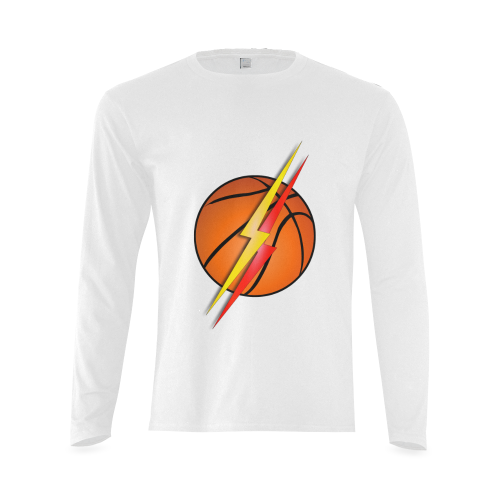 Basketball Lightning Bolt Red and Gold Sunny Men's T-shirt (long-sleeve) (Model T08)