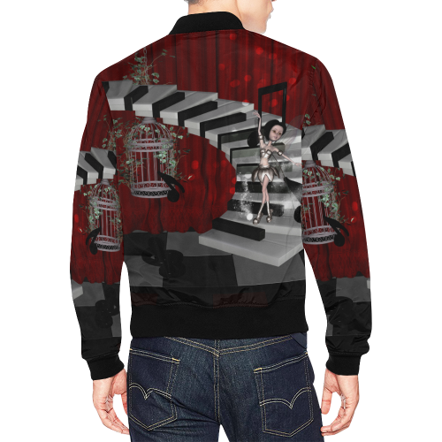 Little fairy dancing on a piano All Over Print Bomber Jacket for Men (Model H19)