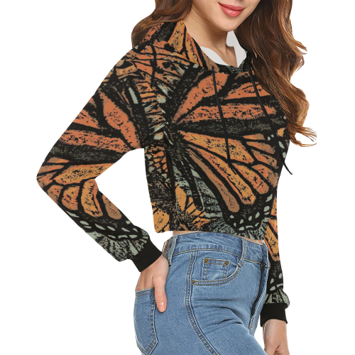 Monarch Collage All Over Print Crop Hoodie for Women (Model H22)
