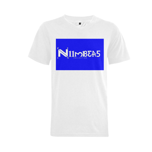 NUMBERS Collection White/Blue Men's V-Neck T-shirt (USA Size) (Model T10)