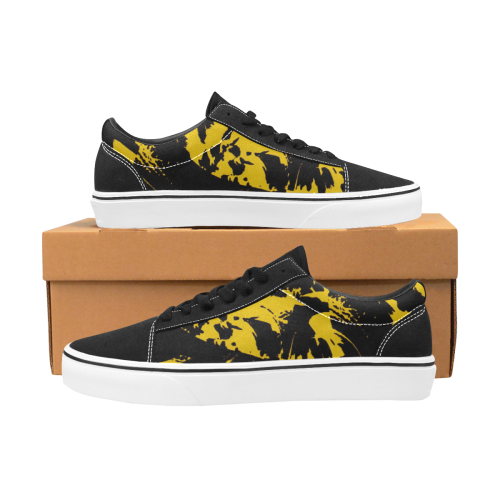 Black and Yellow Paint Splatter Graffiti Men's Low Top Skateboarding Shoes (Model E001-2)