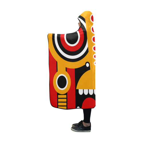 Red Yellow Tiki Tribal Hooded Blanket 60''x50''