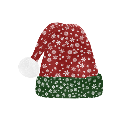 Christmas Snowflakes Dark Red and Green Santa Hat
