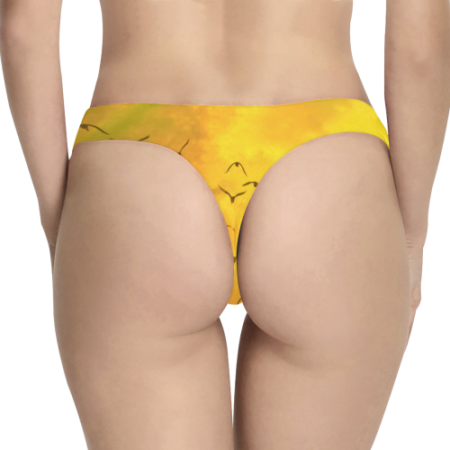 Trendy Birds, yellow by JamColors Women's All Over Print Thongs (Model L30)