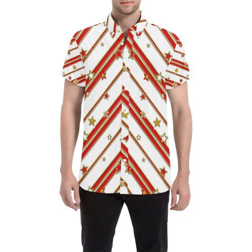 STARS & STRIPES red gold white Men's All Over Print Short Sleeve Shirt (Model T53)
