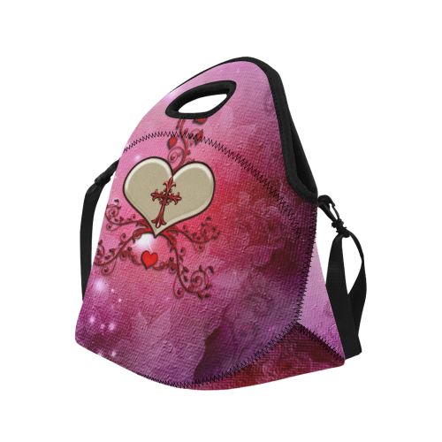 Wonderful heart with cross Neoprene Lunch Bag/Large (Model 1669)