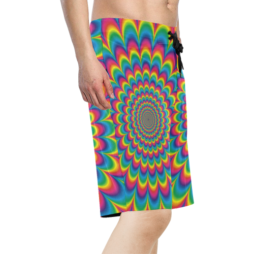 Crazy Psychedelic Flower Power Mandala Men's All Over Print Board Shorts (Model L16)