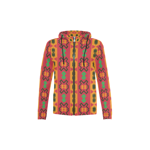 Tribal shapes in retro colors (2) All Over Print Full Zip Hoodie for Kid (Model H14)