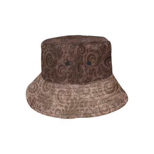 Denim with vintage floral pattern, beige brown All Over Print Bucket Hat for Men