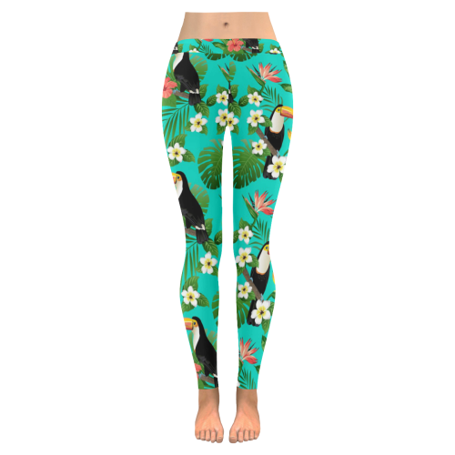 Tropical Summer Toucan Pattern Women's Low Rise Leggings (Invisible Stitch) (Model L05)
