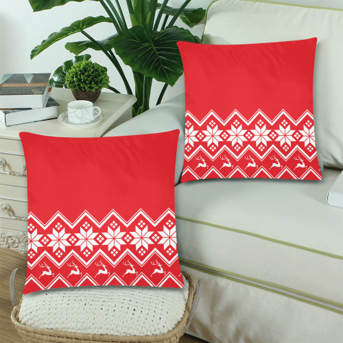 Christmas Reindeer Snowflake Red Custom Zippered Pillow Cases 18"x 18" (Twin Sides) (Set of 2)